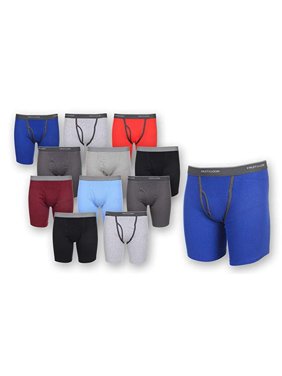 Fruit of the Loom (12 Pack Mens Underwear Cotton Boxer Briefs with Fly Soft Comfortable Tag Free Blue