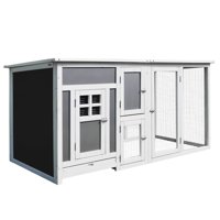PawHut 63 Wood Indoor/Outdoor Chicken Coop with Fun Outside Run & Cozy Home-Like Nesting Box, Grey/White