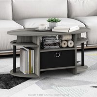 Furinno JAYA Simple Design Oval Coffee Table with Bin, French Oak Grey/Black/Black
