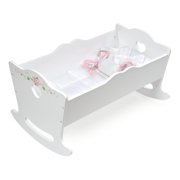 Badger Basket Doll Cradle with Bedding and Free Personalization Kit - White Rose - Fits American Girl, My Life As & Most 18" Dolls