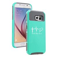 Samsung Galaxy S7 Shockproof Impact Hard Case Cover Faith Hope Love EKG Christian (Teal-Grey ),MIP