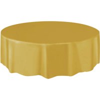 Matte Gold Plastic Party Tablecloth, Round, 84in, 1ct