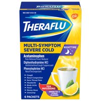 Theraflu Nighttime Multi-Symptom Severe Cold Hot Liquid Powder Green Tea and Citrus Flavors 6 Count Box