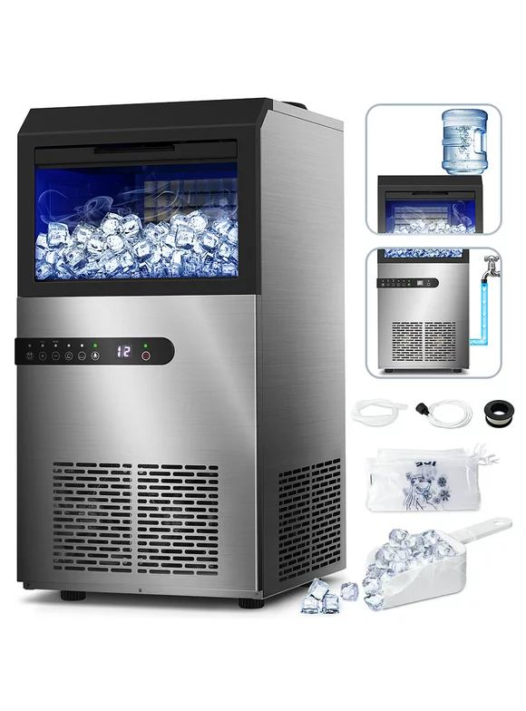 LifePlus Commercial Ice Machine Maker 100LBS High Capacity Ice Cube Auto Clean Under Counter Stainless Steel for Home Bar Shop DBJ-45A