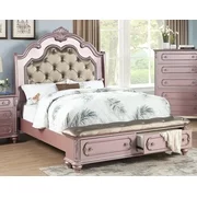 1pc Set Rose Gold Majestic Formal Storage FB Tufted HB Queen size bed Faux Leather Bedframe Bedroom Furniture