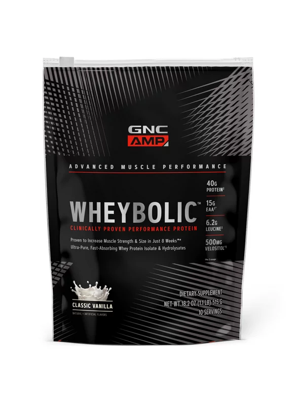 GNC AMP Wheybolic™ Protein Powder, Classic Vanilla, 1.1 lbs, 40g Whey Protein
