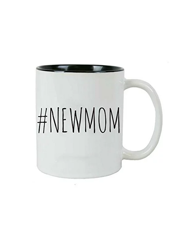 New Mom Mug 11 oz White Ceramic Coffee Mug (Black) with Gift Box