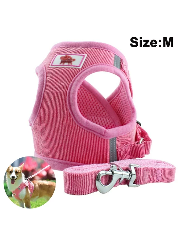 Dog Harness with Leash for Dogs, Soft Mesh Chest Harness for Medium and Small Dogs / Cats, Adjustable Reflective Breathable Puppy Harness Vest Harness M Pink