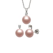 Pink Cultured Freshwater Pearl and White Topaz Pendant and Earring Set, 18"
