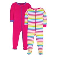 Little Star Organic Brights Baby Girls & Toddler Girl 1-Piece Snug Fit Cotton Footed Pajamas, 2-Pack (NB-5T)