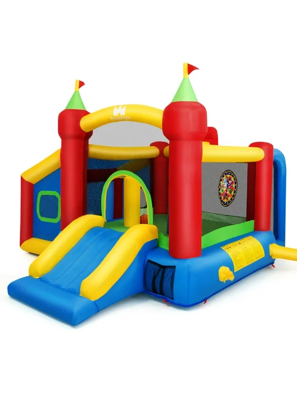 Topbuy Inflatable Castle Bounce House Kids Slide Jumping Playhouse with Ball Pit and Dart Board