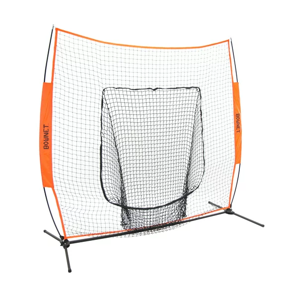 Bownet Original Big Mouth (7' x 7') Baseball Softball Hitting Pitching Net - Travel Bag (Orange)