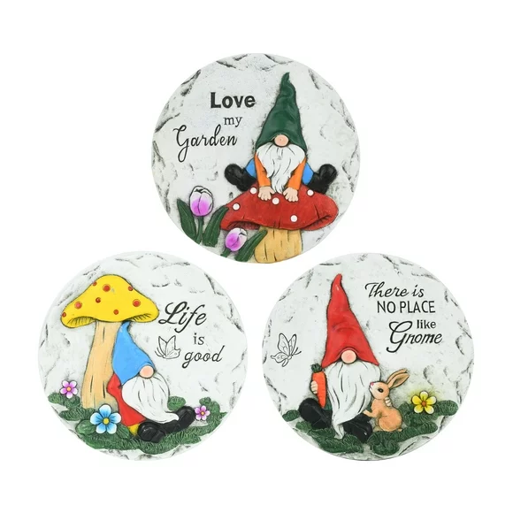 Mainstays 10''D Cement Boulder Gnome Garden Stepping Stone Set/3, Gray & Multi-Color