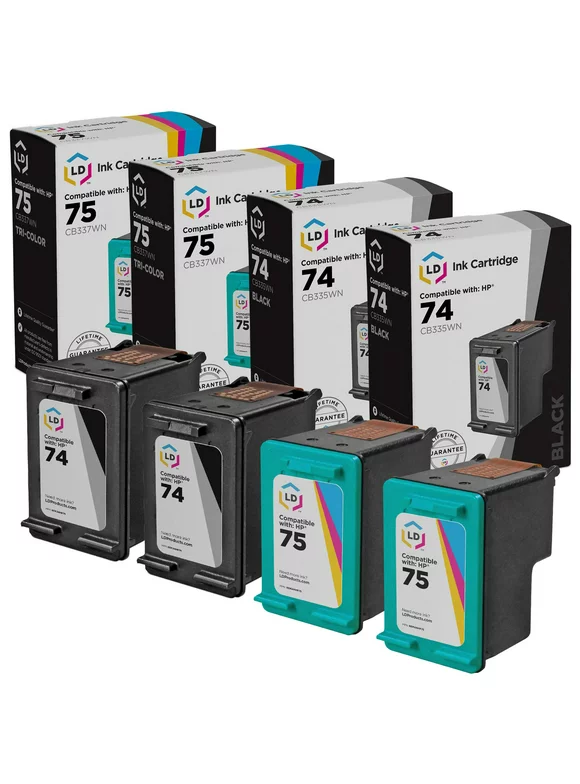 LD Products Ink Cartridge Replacements for HP 74 & 75 (2 Black, 2 Color, 4-Pack) for use in DeskJet: D4245 D4260 D4263 D4268 D4280 D4360 D4363 D4368 | OfficeJet: J5725 J5730 J5735 J5738