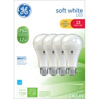 GE LED 12W (75W Equivalent) Soft White General Purpose Light Bulbs, A21 Shape, Medium Base, Dimmable, 13 Year Life, 4pk