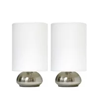 Simple Designs Gemini 2 Pack Mini Touch Lamp with Brushed Nickel Base and Ivy Fabric Shades