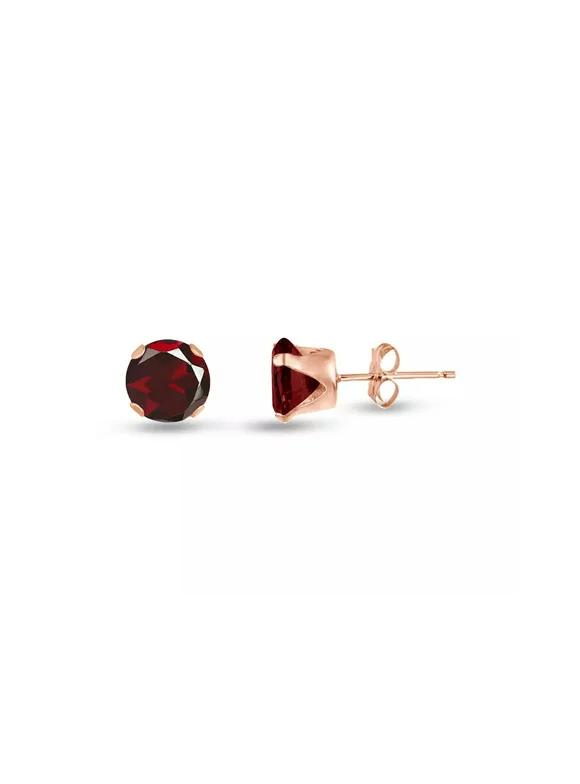 14k Rose Gold Plated 4 Carat Round Created Red Garnet Stud Earrings