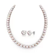 14K Gold 7-8mm Pink Freshwater Cultured Pearl Necklace with Stud Earrings