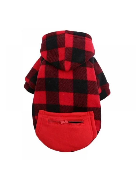 Plaid Dog Hoodie British Style Pet Sweaters Warm Dog Jacket Dog Winter Clothes With Pocket for Small Medium Large Dogs