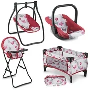 Litti Pritti 4 Piece Set Baby Doll Accessories - Includes Baby Doll Swing, Baby Doll High Chair, Doll Pack N Play, Baby Doll Carrier  18 inch Doll Accessories for 3 Year Old Girls and Up