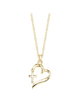 Little Luxuries Women's Gold Flash Plated Sterling Silver "Faith Hope Love" Heart with Cross Necklace