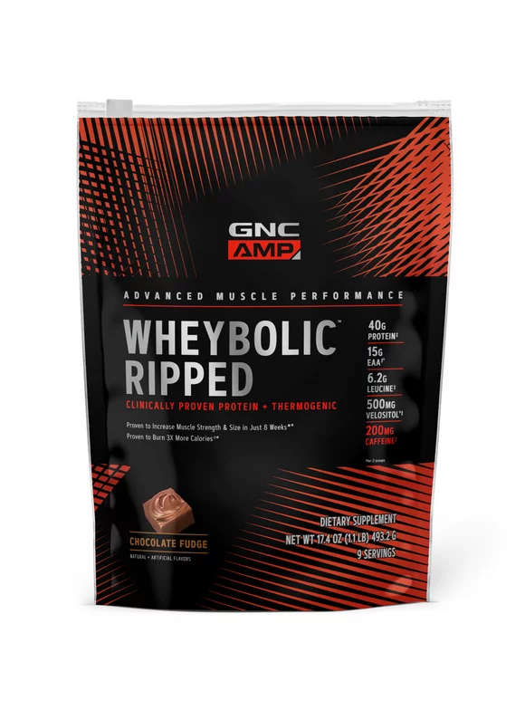 GNC AMP Wheybolic™ Ripped Protein Powder, Chocolate Fudge, 1.1 lbs, 40g Whey Protein