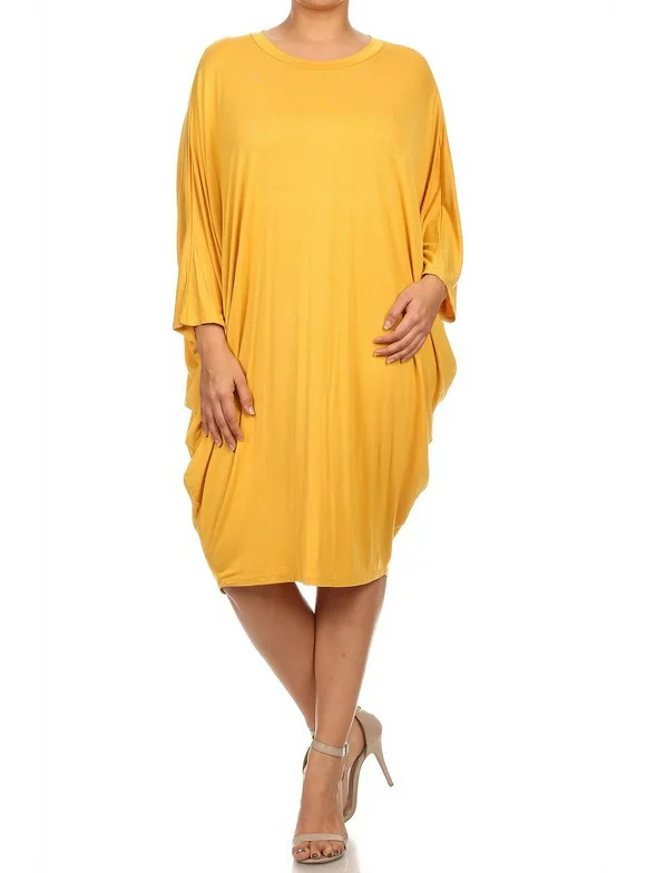 Women's Plus Size Trendy Style 3/4 Dolman Sleeve Solid Dress