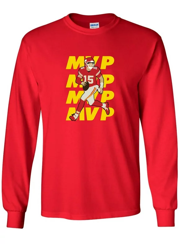 LONG SLEEVE RED Chiefs Patrick Mahomes Pic MVP T-shirt YOUTH XL