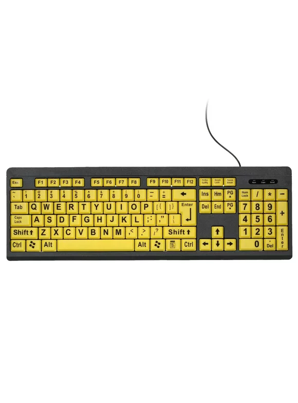 Aibecy Wired USB Large Print Computer Keyboard for Low Vision Users High Contrast 104 Keys Letters for Old Men