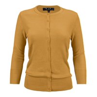 YEMAK Women's 3/4 Sleeve Crewneck Button Down Knit Cardigan Sweater CO079-BRZ-S