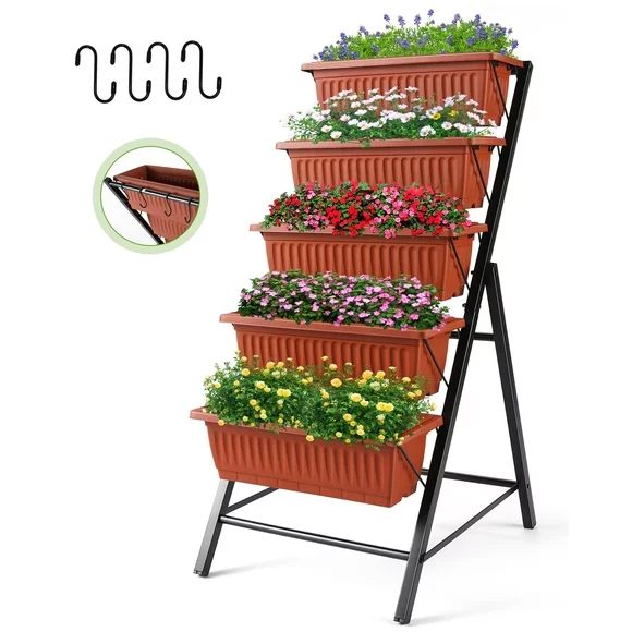 4Ft Planter Box 5-Tiers Vertical Raised Garden Bed with Drain for Patio Vegetables, Flowers Herb, 26" x 22.75" x 44.75"