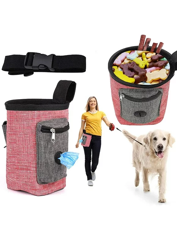 Dog Treat Pouch, Dog Treat Bag for Training Small to Large Dogs, Easily Carries Pet Toys, Kibble, Treats, Built-in Poop Bag Dispenser