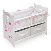 Badger Basket Doll Crib with Bedding, Two Baskets, and Free Personalization Kit - White Rose - Fits American Girl, My Life As & Most 18" Dolls