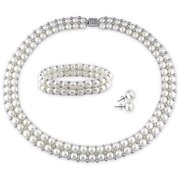6-7mm and 7-8mm White Round Cultured Freshwater Pearl Sterling Silver Set of Necklace and Bracelet with Earrings, 17, 7