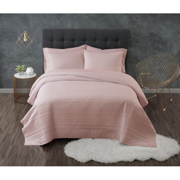 Truly Calm Antimicrobial Blush Full/Queen 3 Piece Quilt Set