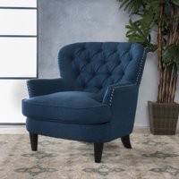 Noble House Tanner Tufted Fabric Club Accent Chair, Dark Blue