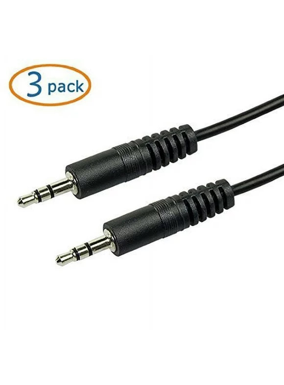 Cables Unlimited 6 feet 3.5mm Male to Male Stereo Audio Cable with nickel plated Plugs for DVD players, laptops, portable CD players, MP3 players, iPods, PCs - ( 3 Pack )
