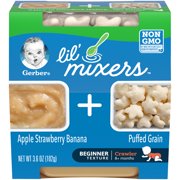 (Pack of 6) Gerber 3rd Foods Lil Mixers Baby Food, Apple Strawberry Banana with Puffed Grain, 3.6 oz Tub