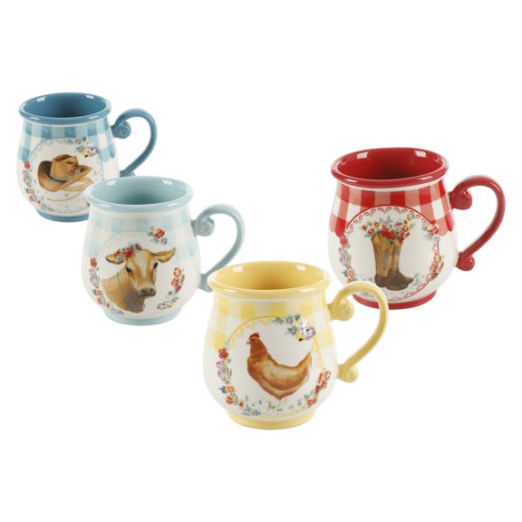 The Pioneer Woman Novelty Gingham 16-oz Mugs, Set of 4