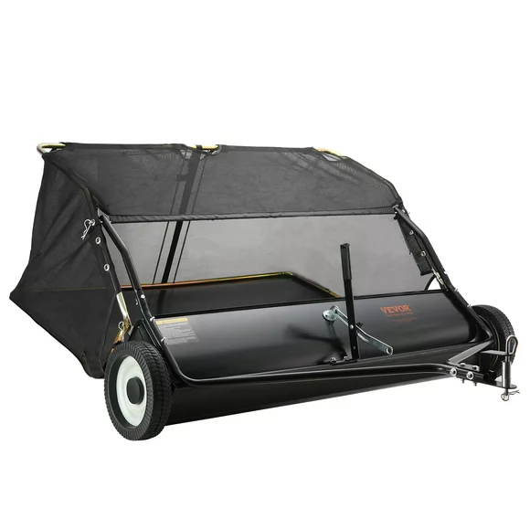 BENTISM Tow Behind Lawn Sweeper 50 Inch, 26 cu. ft Large Capacity Heavy Duty Durable Leaf & Grass Collector with Adjustable Sweeping Height and Dumping Rope Design