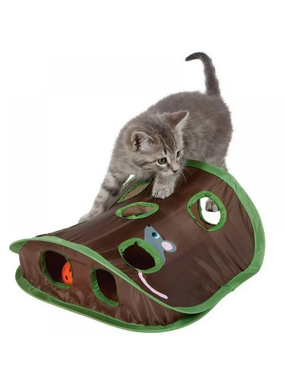 Best Cat Toy Ever! Interactive Treat Maze & Puzzle for Cats,9 Mouse Holes Pet Cat Interactive Toy Intelligence Trainning with Bell Ball Folding Creative Vocal