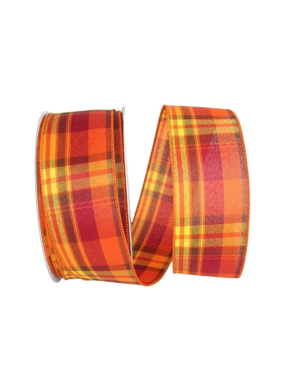 Jam Paper Tonal Plaid Multi-Color Polyester Ribbon, With Wired Edge 720" X 2.5"