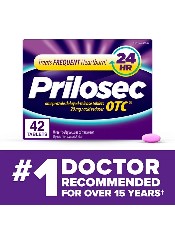 Prilosec OTC Heartburn Relief, Omeprazole over-the-Counter Medicine, Acid Reducer Tablets, 42 Ct