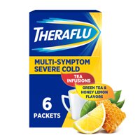 Theraflu Nighttime Severe Cold Relief Powder, Green Tea and Honey Lemon, 6 Ct