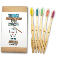 5 Pack Biodegradable Bamboo Toothbrushes Meduim Bpa Free Bristles Antimicrobial Brush Handle
