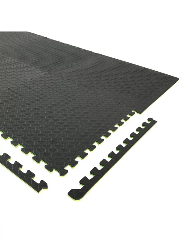Body Sport Interlocking Floor Tiles Puzzle Mat, 6 Tiles, 24-inch x 24-inch tiles, 1/2-inch thick, Black