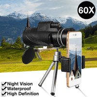 9500m 40X60 High Definition HD Monocular Telescope Day Night Vision + Phone clip + Tripod -BAK4 Prism For Outdoor Hunting Camping Hiking Sightseeing
