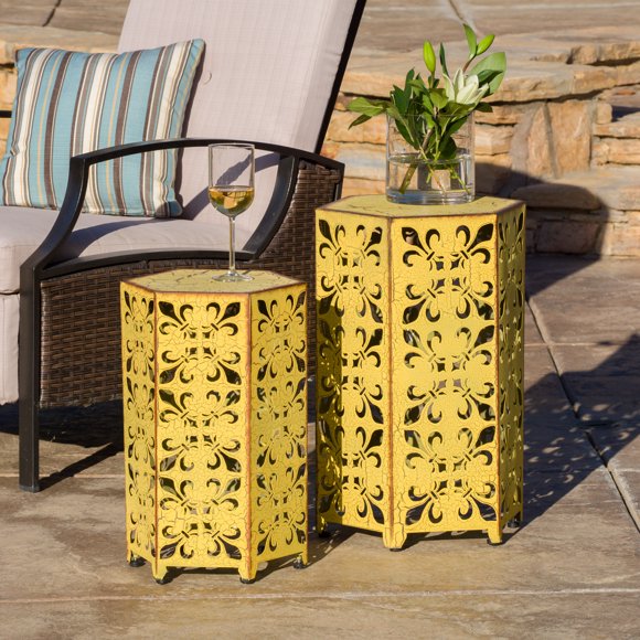 Wayne Outoor Iron Accent Tables, Set of 2, Yellow