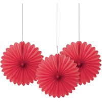 Tissue Paper Fan Decorations, 6 in, Red, 3ct