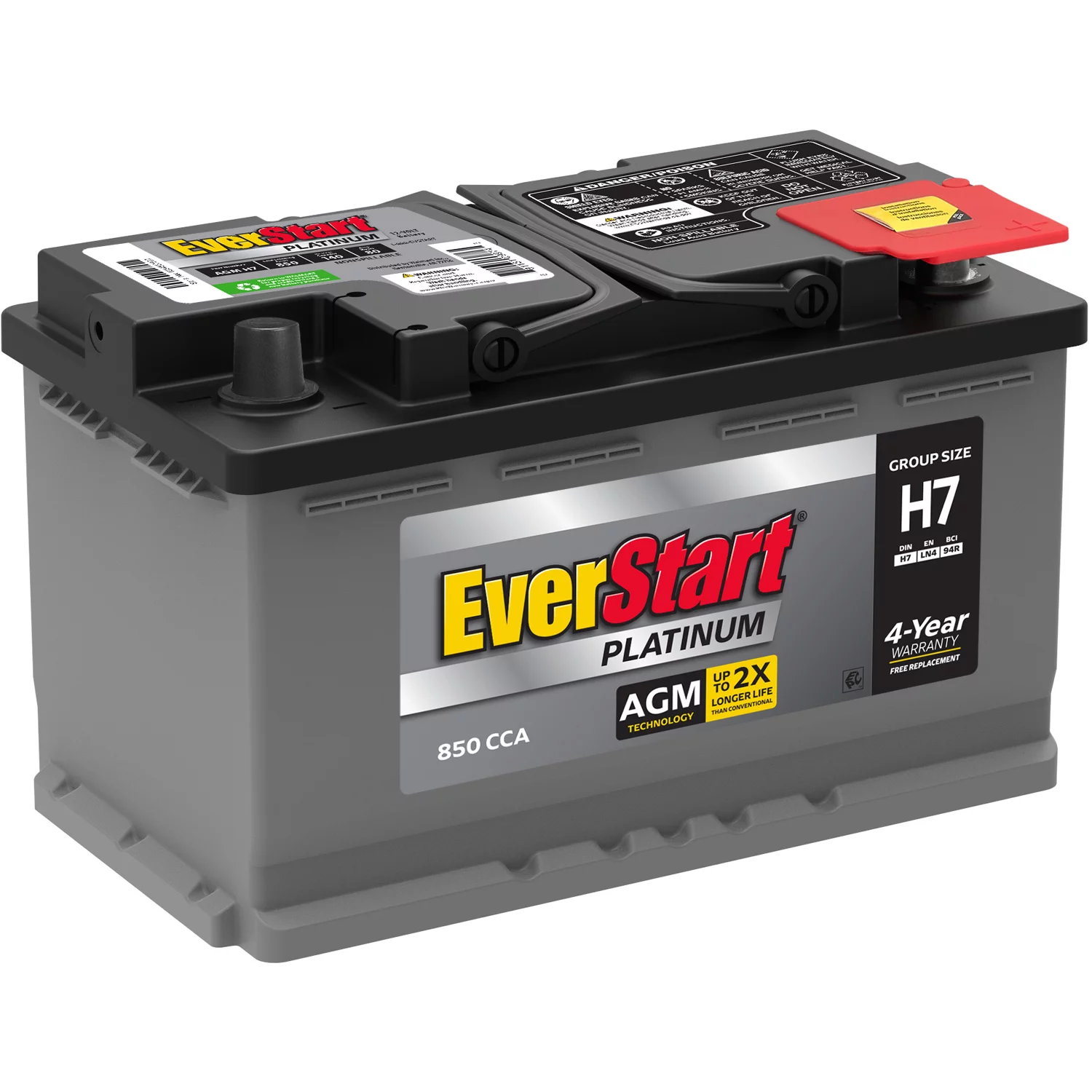 EverStart Platinum AGM Automotive Battery, Group Size H7 / LN4 / 94R 12 Volt, 800 CCA 140 RC